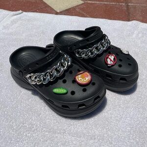Croc black platform clog with chunky silver chain. Size 8 women’s. Worn twice